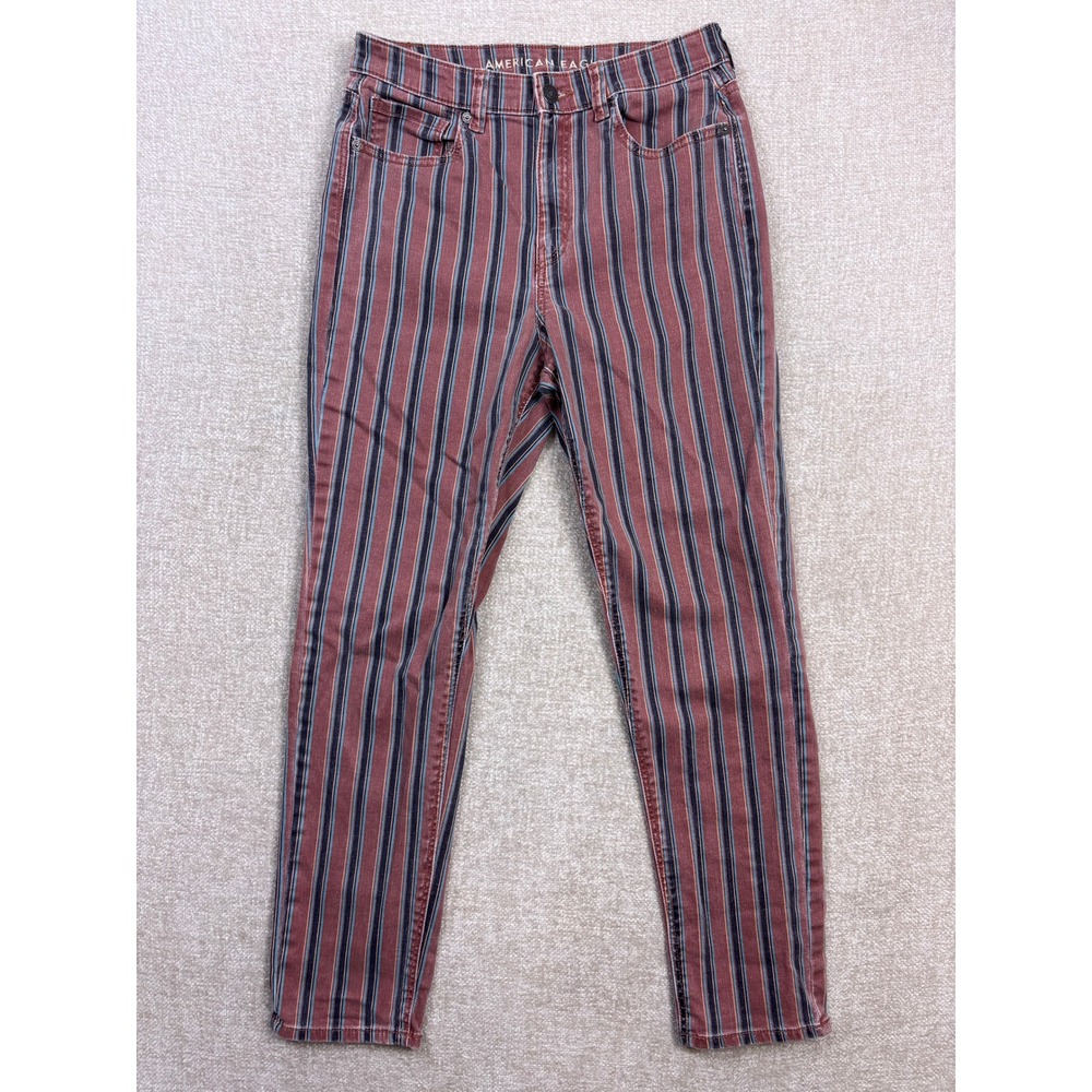 American Eagle Striped High Waisted Skinny Jeans Burgundy Navy Blue Size 2 Reg